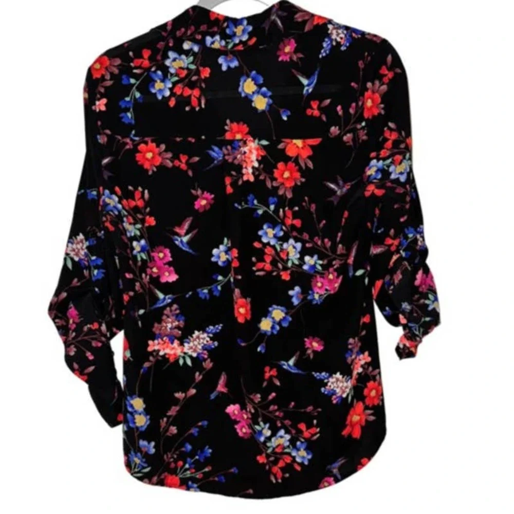 EXPRESS BLACK WITH VIBRANT MULTICOLOR FLORAL 2 POCKETS SMALL - Picture 2 of 4